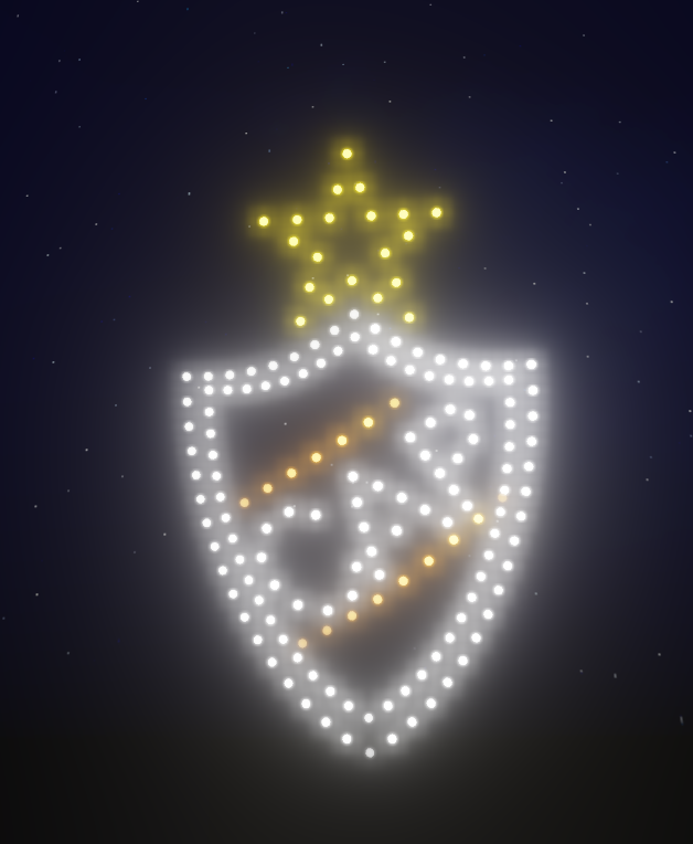 Escudo de Platense con estrella formado por drones